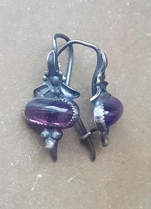 Вінтажні старовинні ніжні мельхіорові сережки