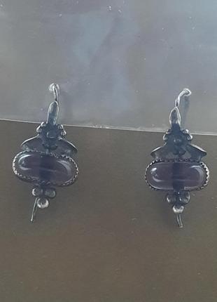 Вінтажні старовинні ніжні мельхіорові сережки2 фото