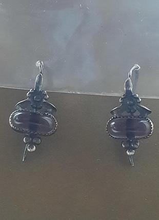 Вінтажні старовинні ніжні мельхіорові сережки