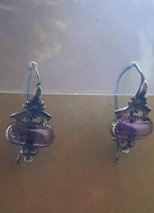 Вінтажні старовинні ніжні мельхіорові сережки