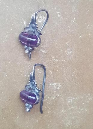 Вінтажні старовинні ніжні мельхіорові сережки