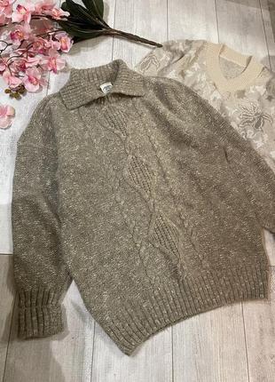 Фирменный шерстяной удлиненный оверсайз свитер laura ashley шерсть альпака