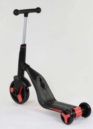 Самокат 3в1 jt 28288 best scooter, самокат-велобіг-велосипед, червоний, світло, 8 мелодій, колеса pu, переднє колесо d = 20см,5 фото