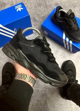 Стильні чорні чоловічі кросівки adidas ozweggo black	текстильні чоловічі кросівки ozweggo легкі чоловічі кросівки сітка