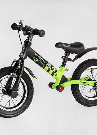Велобег corso "skip jack" 95112 черно-зеленый, надувные колеса 12", стальная рама с амортизатором, ручной4 фото