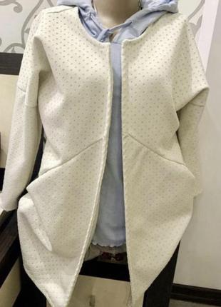 Удлиннный пиджак кардиган неопреновый мятный салатовый2 фото