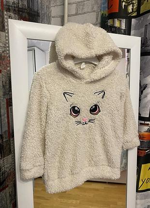 Теплая мыла махровая кофточка для девочки, с котиком, shein, 104см