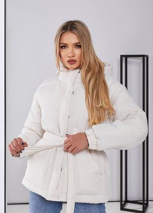 Теплая женская куртка курточка с поясом на силиконе
