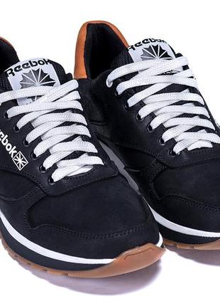 Мужские кожаные кроссовки rbk classic leather black trail