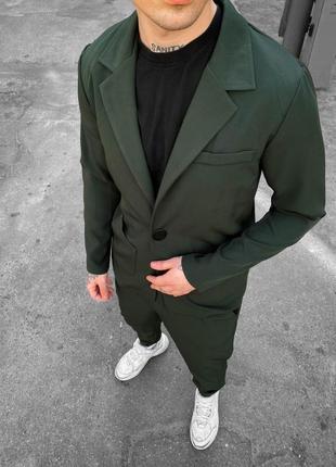 Модный классический темно-зеленый костюм двойка2 фото