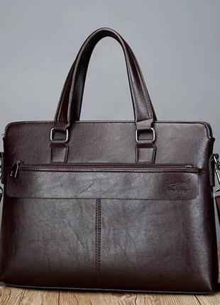 Мужской деловой портфель для документов формат а4, мужская сумка офисная для работы эко кожа кенгуру коричневый2 фото