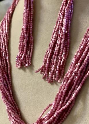 Многорядное винтажное бисерное ожерелье из сатинового бисера-рубки. гарнитур с серьгами9 фото