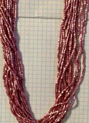 Многорядное винтажное бисерное ожерелье из сатинового бисера-рубки. гарнитур с серьгами7 фото