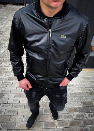 Молодежный кожаный бомбер | стильный мужской черный бомбер | модный осенний бомбер2 фото