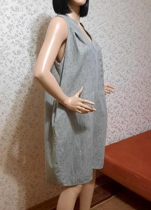 Платье италия лен хлопок бохо кокон льняное хаки6 фото