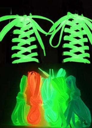 Флуоресцентные  шнурки 120 см. фликер на кроссовки кеды ботинки белые рефлективные светящиеся в темноте3 фото