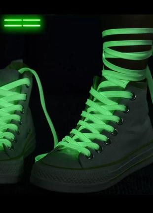 Флуоресцентные  шнурки 120 см. фликер на кроссовки кеды ботинки белые рефлективные светящиеся в темноте8 фото