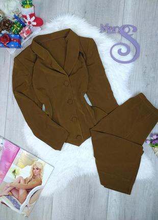 Жіночий костюм жакет зі спідницею гірчичного кольору розмір м