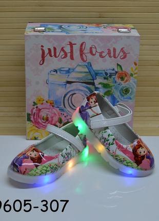 Детские туфли для девочки со светящейся подошвой 26, 28 размеры принцесса софия4 фото