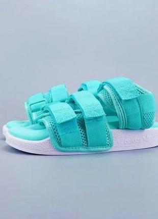 Сандали женские adidas adilette, бирюзовые (адидас, адидасы, босоножки, сланцы, тапки, шлепки)2 фото