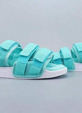 Сандали женские adidas adilette, бирюзовые (адидас, адидасы, босоножки, сланцы, тапки, шлепки)3 фото