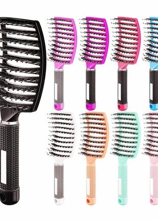 Расчёска для волос с натуральной щетины для легкого расчесывания сушки укладки феном...