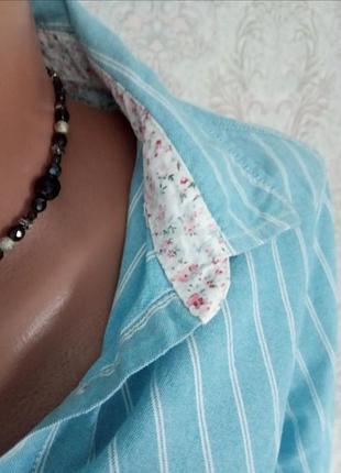 Стильная голубая 💯% котоновоя рубашка в белую полоску 💎 cotton.2 фото