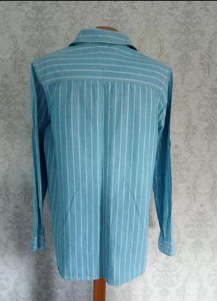 Стильная голубая 💯% котоновоя рубашка в белую полоску 💎 cotton.6 фото