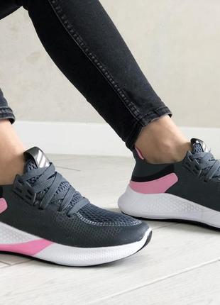 Крутые женские летние кроссовки adidas серые с розовым2 фото