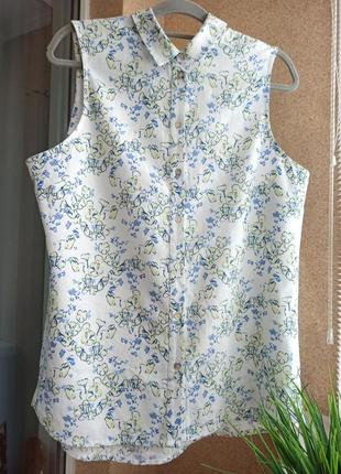 Красивая качественная удлиненная блуза с содержанием льна в цветочный принт1 фото