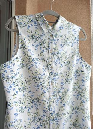 Красивая качественная удлиненная блуза с содержанием льна в цветочный принт3 фото