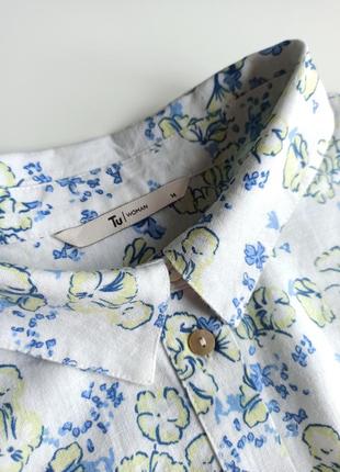 Красивая качественная удлиненная блуза с содержанием льна в цветочный принт7 фото
