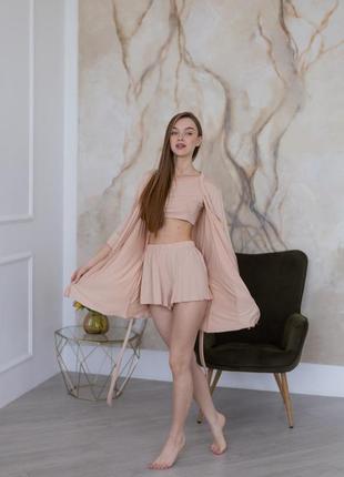 Піжама жіноча 3в1 топ+шорти+халат