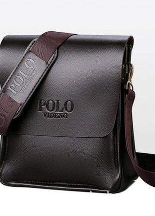 Стильна і зручна сумка-планшет чоловіча polo екошкіра, чоловіча сумка через плече шкіряна барсетка планшетка поло чорний6 фото