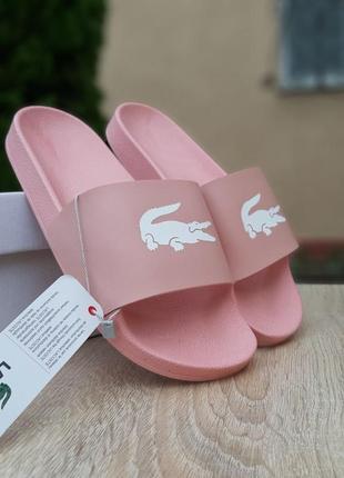 Сланцы женские lacoste розовые (лакост, шлепки, вьетнамки, шлепанцы, тапки, пляжная обувь)4 фото