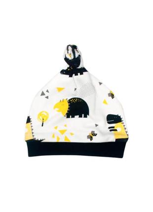 Шапочка дитяча біла з динозаврами tm mishka