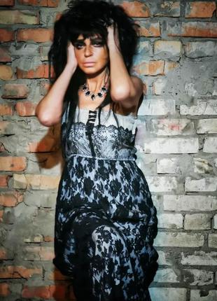 Дизайнерское винтажное платье в бельевом стиле с кружевом на бретелях вечернее1 фото