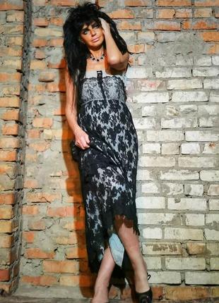 Дизайнерское винтажное платье в бельевом стиле с кружевом на бретелях вечернее2 фото