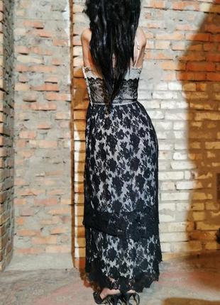 Дизайнерское винтажное платье в бельевом стиле с кружевом на бретелях вечернее3 фото