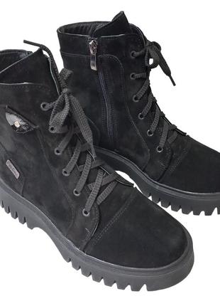 Ботинки женские замшевые на утолщенной подошве черного цвета размеры 36-42 от evrocomfort