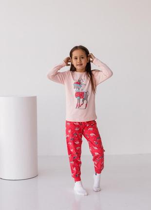 Комплект на дівчинку зі штанами - зимовий олень family look мама/дочка