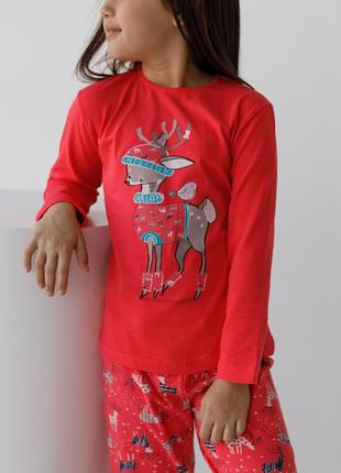 Комплект  на девочку со штанами   - зимний олень family look мама/дочка8 фото