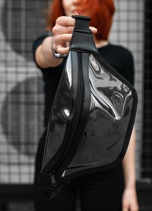 Трендовая женская поясная сумка бананка барсетка south fresh black прозрачная чёрная3 фото
