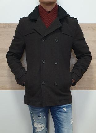 Topman - m - пальто чоловіче peacoat коричневе мужское з каптуром.