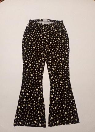 Трикотажні штани кльош брюки подовжені в квітковий принт2 фото