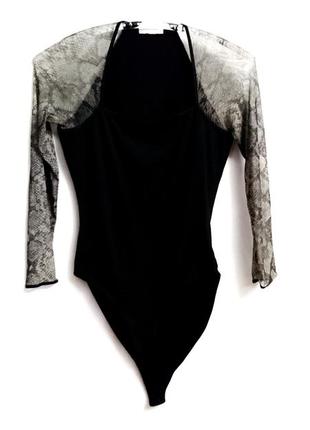 Боди черное с рукавами полупрозрачными змеиный принтр 36-38