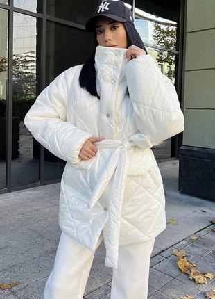 Снижка🔥 зимова стьогана куртка oversize * 3 кольори* зимняя куртка с поясом4 фото