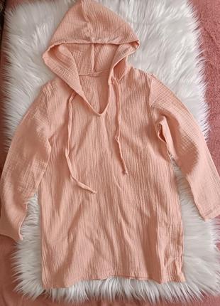 Туніка з мусліну з капюшоном пляжна накидка муслін