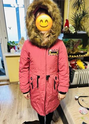 Куртка пальто на девочку зимняя очень теплая парка, 140 см 10 лет