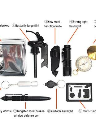 Набір туристичних інструментів мультитул для виживання кемпінгу військових 8 предметів tvr чорний3 фото